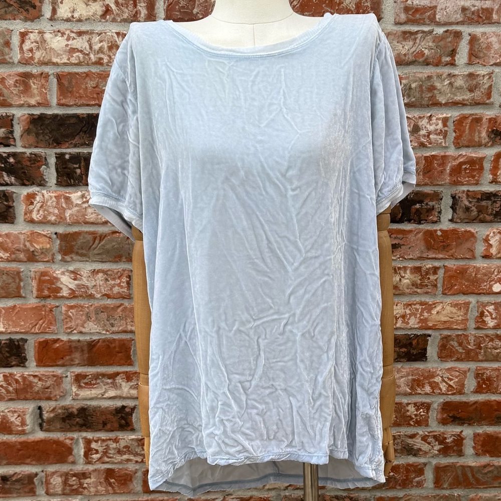 Pete & Greta Johnny Was silver velvet mock-turtleneck short sleeve top / S / EUC